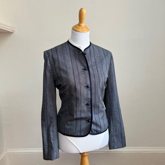 Vintage Gleneagles of Scotland Wool Blazer Striped Navy Blue Made in UK Jacket - Picture 5 of 10